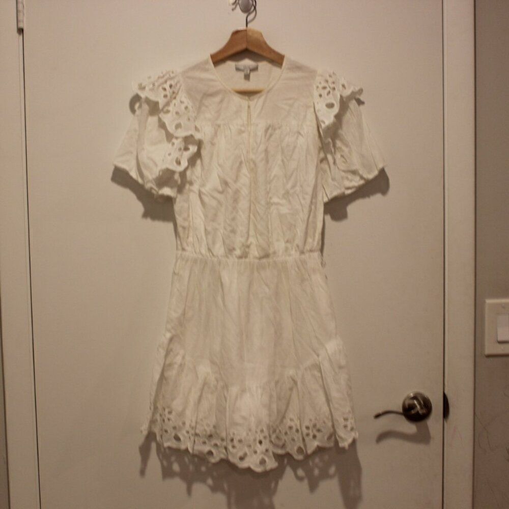 Joie White  Eyelet Embroidered Safia Babydoll Mini Dress Women's Size XS - Picture 3 of 14